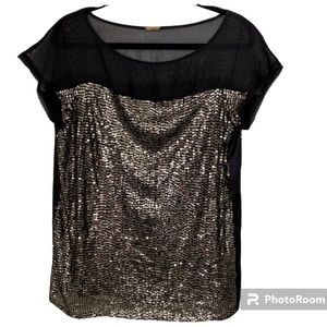 Rebecca Minkoff Sequined Blouse Sz 10, Black and Gold